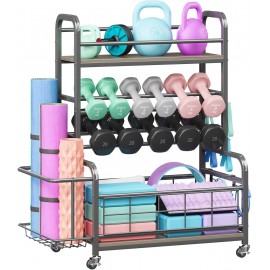 Dumbbell Rack,Weight Rack for Dumbbells,Weight Rack for Home Gym,Home Gym Storage for Strength Training Dumbbell Racks Stand with Wheels&Hooks