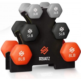 Dumbbell Weights Set with Stand, 32lbs Neoprene Coated Weights in Color Gray, Black, and Orange, Hex Shape Anti Slip and Roll Dumbbells for Exercise, Training, Fitness, Yoga