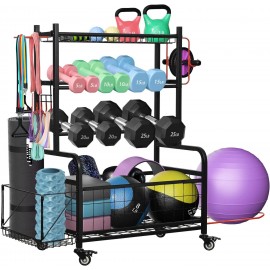 Weight Rack for Dumbbells, Dumbbell Rack Home Gym Storage Stand for Yoga Mat Kettlebells and Strength Training Fitness Equipment, Weight Holder Rack for Dumbbells with Wheels