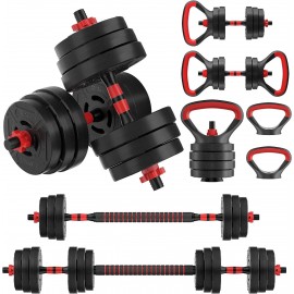 Signature Fitness Multi-Functional Portable Changeable Dumbbell and Barbell Kettlebell Set With Adjustable Weights, 20/32/50/60LBS, Multiple Sizes