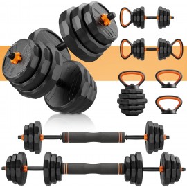 4 in 1 Adjustable Dumbbells Set, 66LB  Weights Dumbbells with Non-slip Handle, Multiweight Dumbbells/Barbell/Kettlebell/Push-ups with Hexagon Connector, Home Gym Workouts for Men/Women