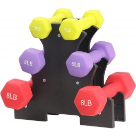 LANGXUN Colored Neoprene Coated Dumbbell Set with Rack Weights 32Lb Set, Exercise & Fitness Dumbbells 3 Lb 5 Lb 8 Lb